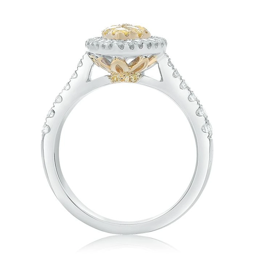 18K 2 Tone Gold Pear-shaped Natural Fancy Yellow and White Diamond Cluster Ring