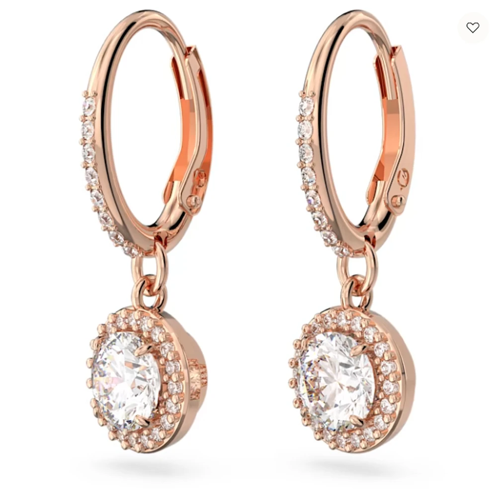 Swarovski Constella/Una drop earrings, Round cut, Pavé, White, Rose gold-tone plated - 5638769/5689688 (SS)