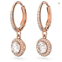 Swarovski Constella/Una drop earrings, Round cut, Pavé, White, Rose gold-tone plated - 5638769/5689688 (SS)