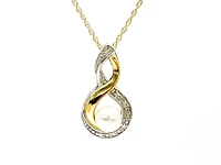 10K 2 Tone Pearl 4.5-5mm and Diamond Pendant, 18"