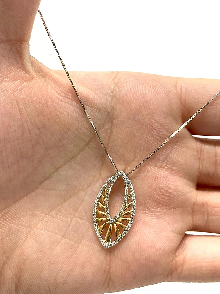 10K White & Yellow Gold 0.25cttw Diamond Pendant, 18"