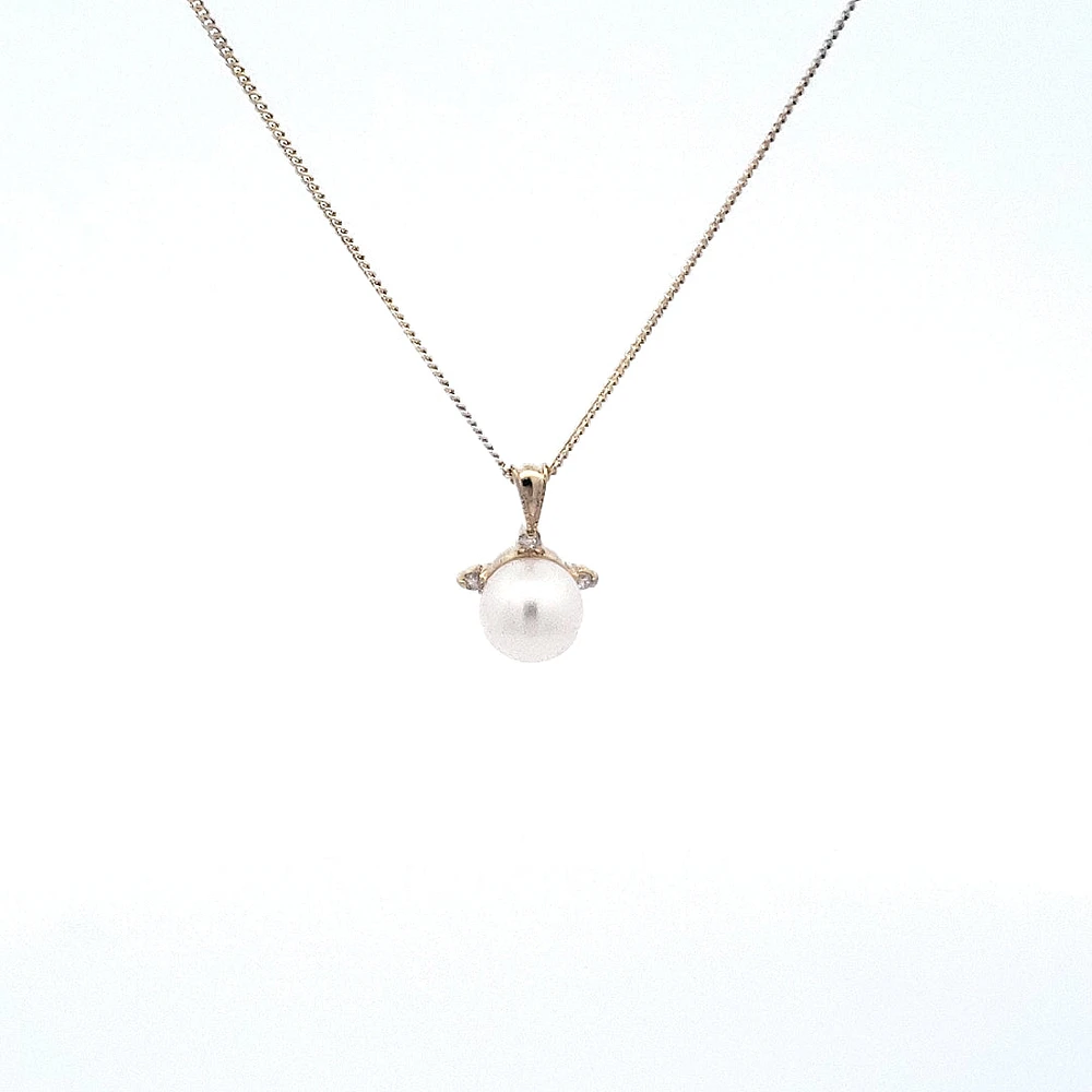 10K Yellow Gold Cultured Pearl and Diamond Pendant