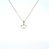 10K Yellow Gold Cultured Pearl and Diamond Pendant
