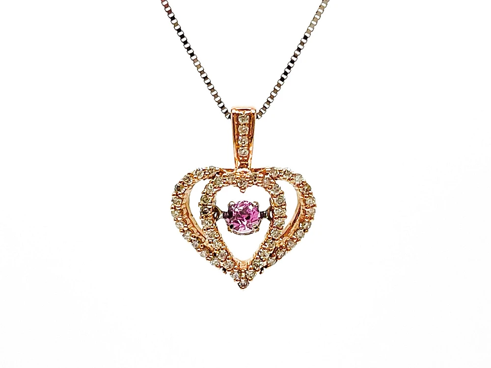 10K Rose & White Gold Pink Sapphire and Diamond 0.17cttw Necklace,18"