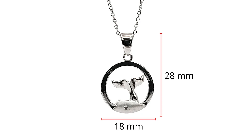 925 Sterling Silver 0.015cttw Canadian Diamond Whale Tail Pendant