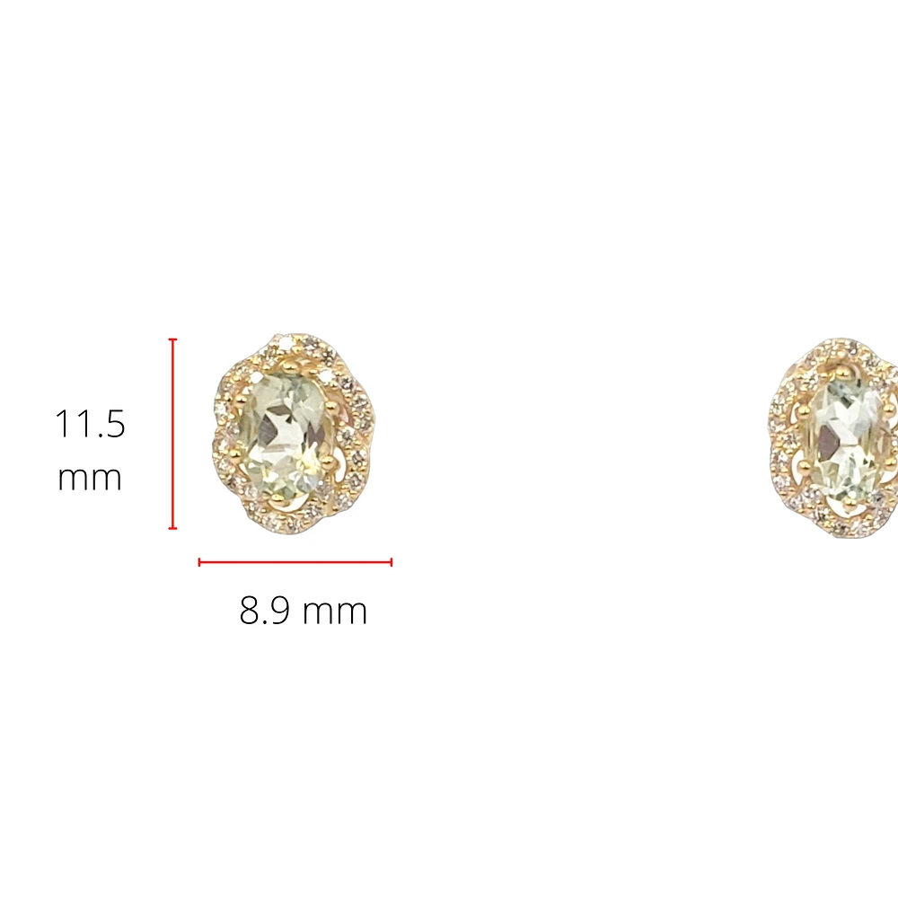 10K Yellow Gold Prasiolite / Green Amethyst and Diamond Earrings