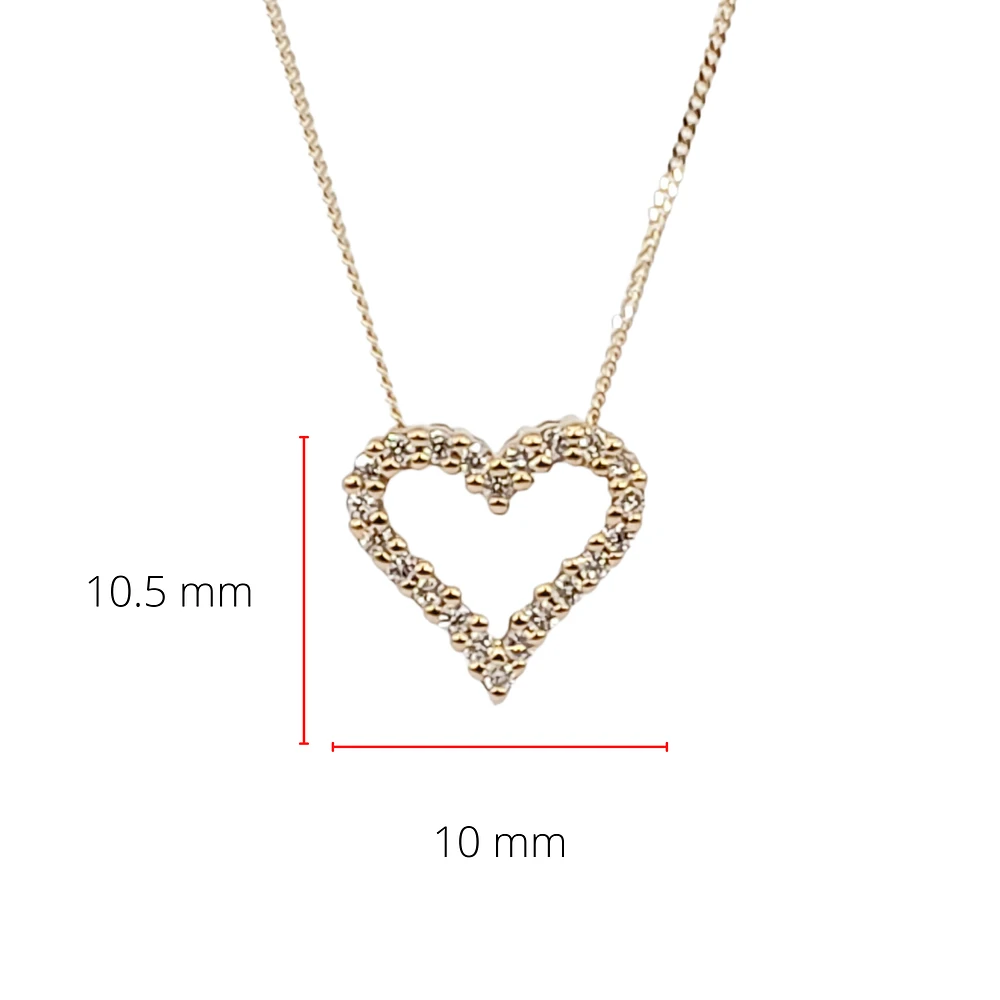10K Yellow Gold 0.125cttw Diamond Heart Pendant, 18"
