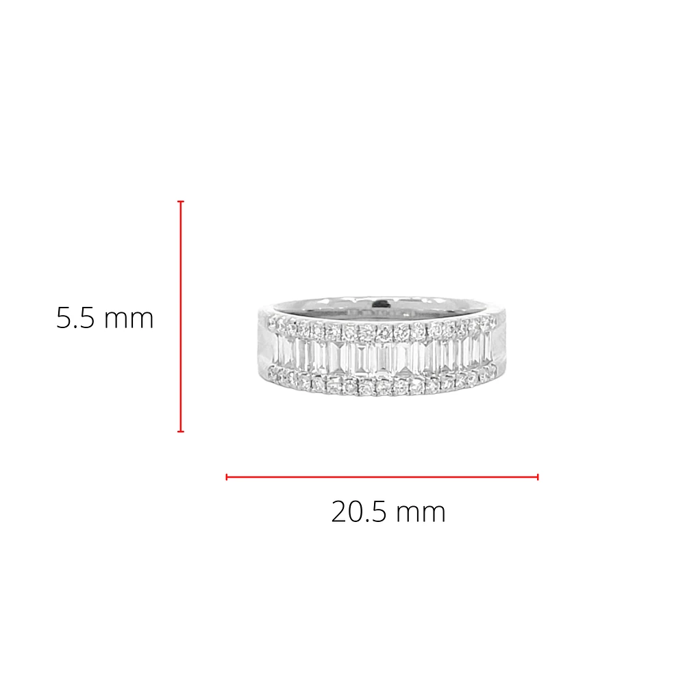 14K White Gold 0.97cttw Baguette Cut & Round Brilliant Cut Diamond Ring, size 6