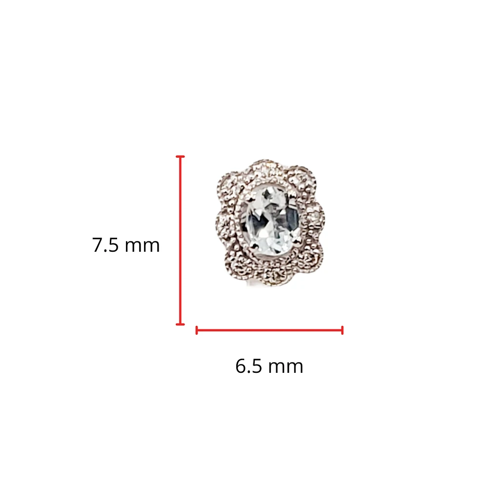 10K White Gold 0.30cttw Aquamarine and 0.053cttw Diamond Halo Earrings