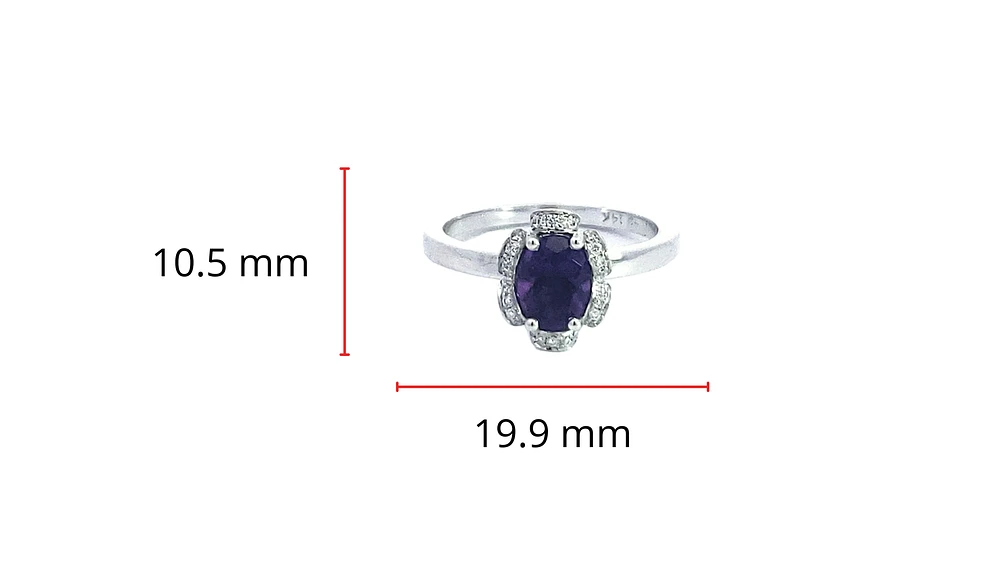 14K White Gold 0.80cttw Amethyst and 0.12cttw Diamond Ring, size 6