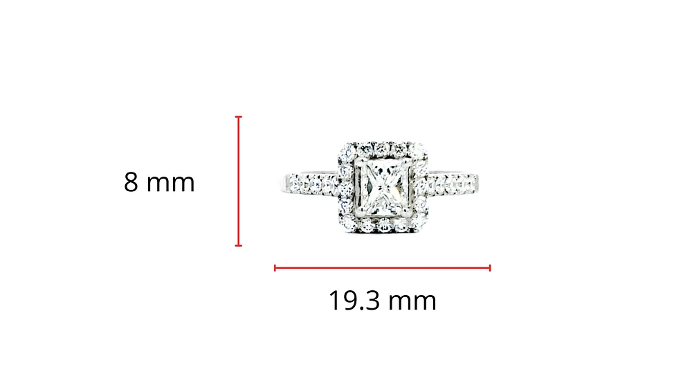 14K White Gold 0.99cttw Princess Cut Diamond Halo Engagement Ring
