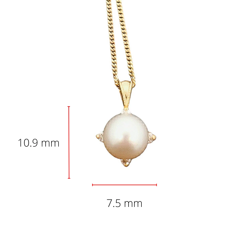 10K Yellow Gold Cultured Pearl and Diamond Pendant