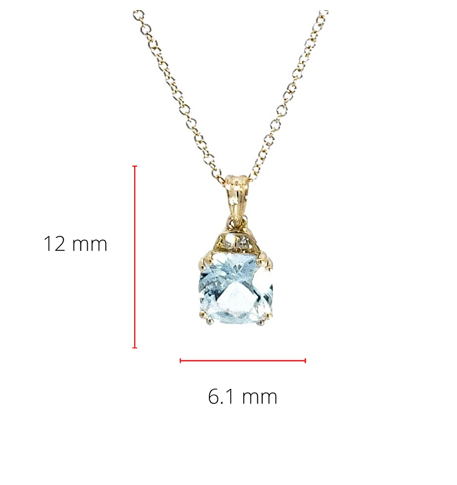 10K Gold 6.0mm Cushion Cut Aquamarine & 0.01cttw Diamond Pendant