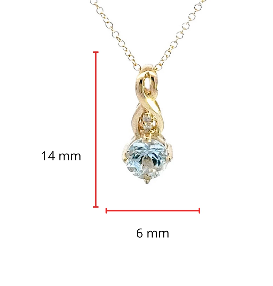 10K Gold 5.0mm Round Cut Aquamarine & 0.01cttw Diamond Pendant