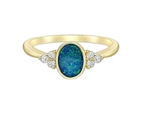 10K Yellow Gold 0.75cttw Genuine Australian Doublet Opal and 0.13cttw Diamond Ring, size 7