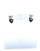 10K White Gold 6mm Trillion Cut London Blue Topaz and 0.042cttw Diamond Earrings