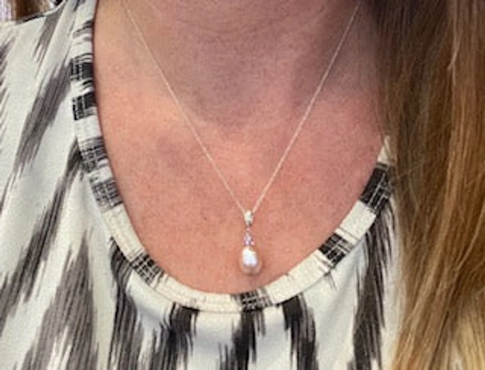 Pink Fresh Water Pearl, Pink Sapphire & Diamond Pendant