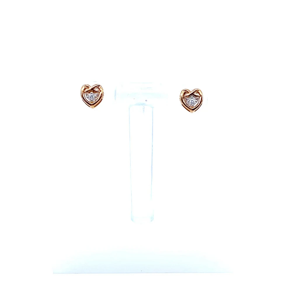 10K White & Rose Gold 0.032cttw Diamond Heart Stud Earrings
