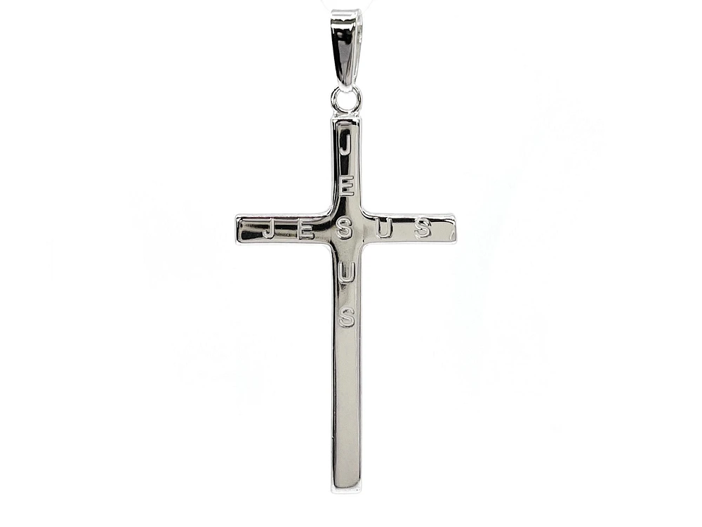 925 Sterling Silver 40mm x 21mm Hollow Cross Charm with "JESUS" Engraved
