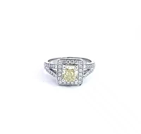 14K White Gold 1.52cttw Fancy Natural Yellow Diamond Halo Engagement Ring, 6.5