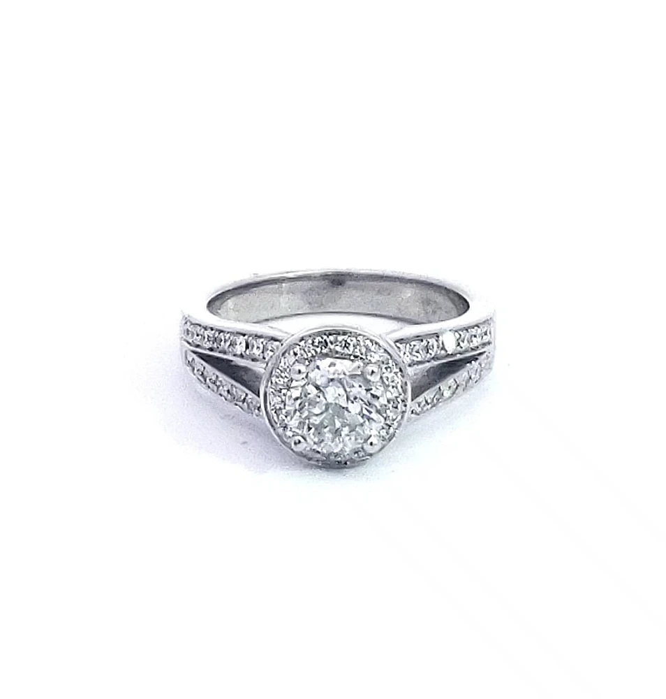 14K White Gold 1.31cttw Diamond Halo Engagement Ring, Size 6.5