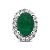 18K White Gold  Oval Cut Emerald and Diamond Halo Stud Earrings