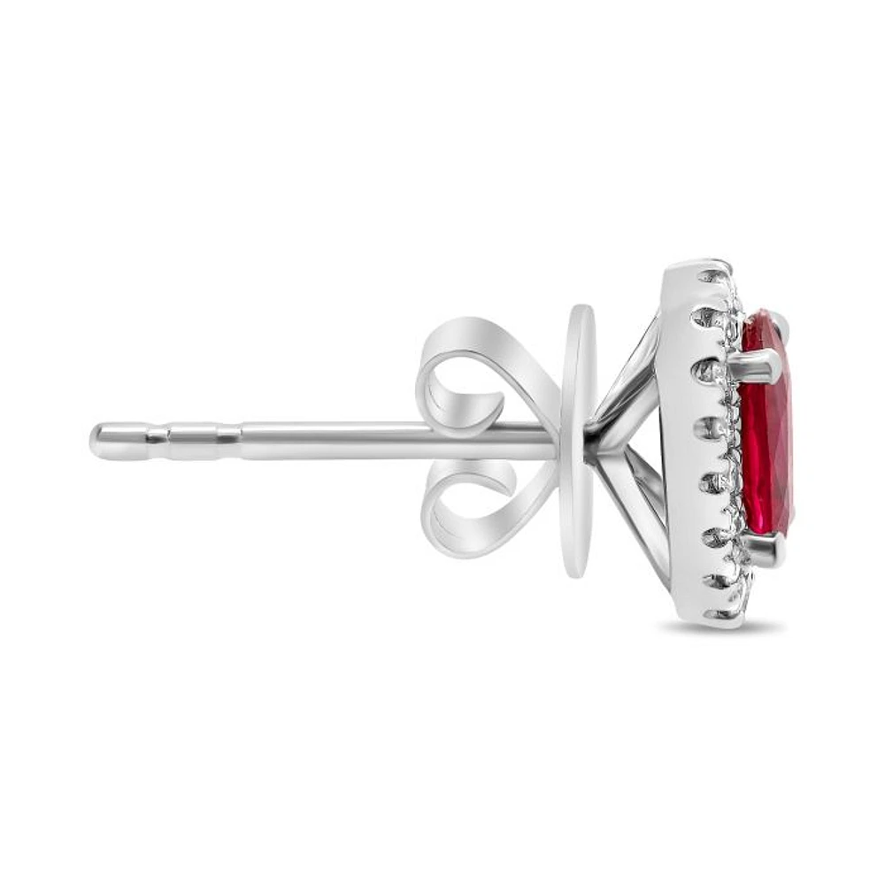 18K White Gold Ruby and Diamond Halo Stud Earrings