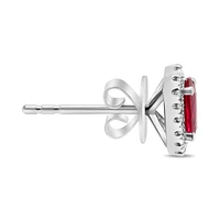 18K White Gold Ruby and Diamond Halo Stud Earrings
