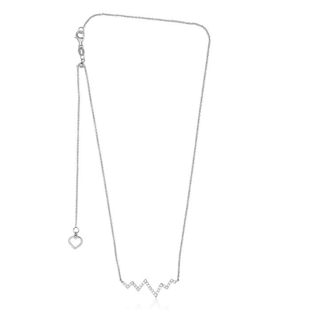 14K White Gold Diamond "Heartbeat" Necklace, 18"