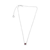 18K White Gold Ruby and Diamond Halo Necklace, 16-18"
