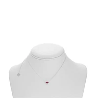 18K White Gold Ruby and Diamond Halo Necklace, 16-18"