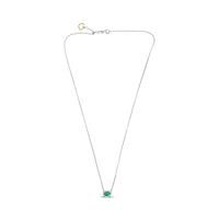 18K White Gold  Oval Cut Emerald and Diamond Halo Necklace, 16-18"