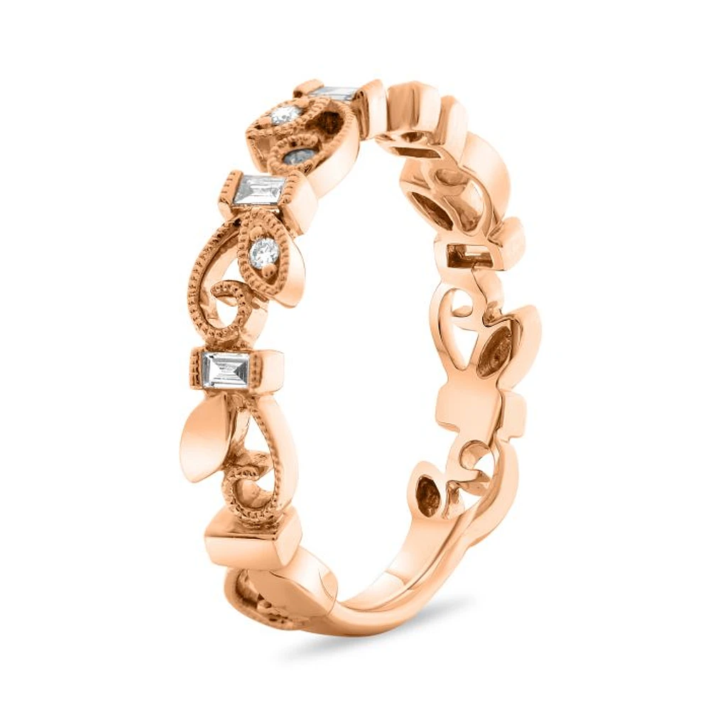 14K White, Yellow or Rose Gold 0.16cttw Diamond Ivy Scroll Band - 14K White Gold