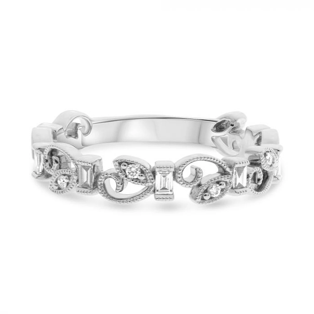 14K White, Yellow or Rose Gold 0.16cttw Diamond Ivy Scroll Band - 14K White Gold