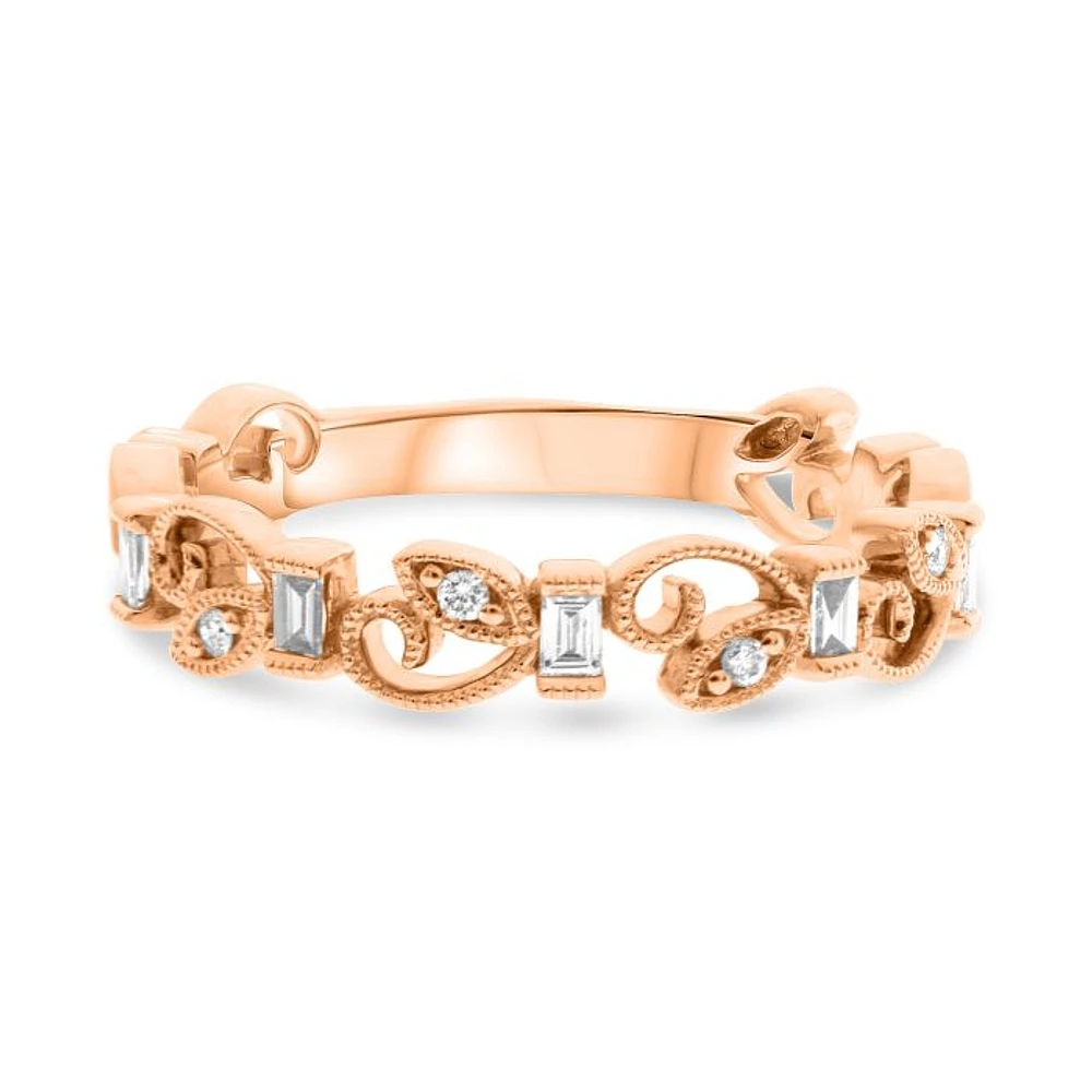 14K White, Yellow or Rose Gold 0.16cttw Diamond Ivy Scroll Band - 14K White Gold