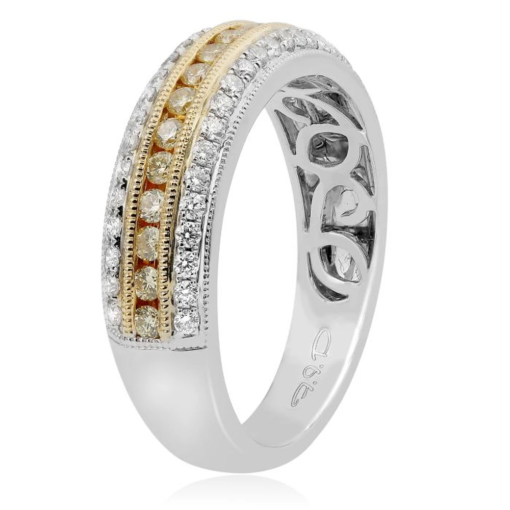 18K Two Tone Fancy Yellow and White Diamonds Wedding Band
