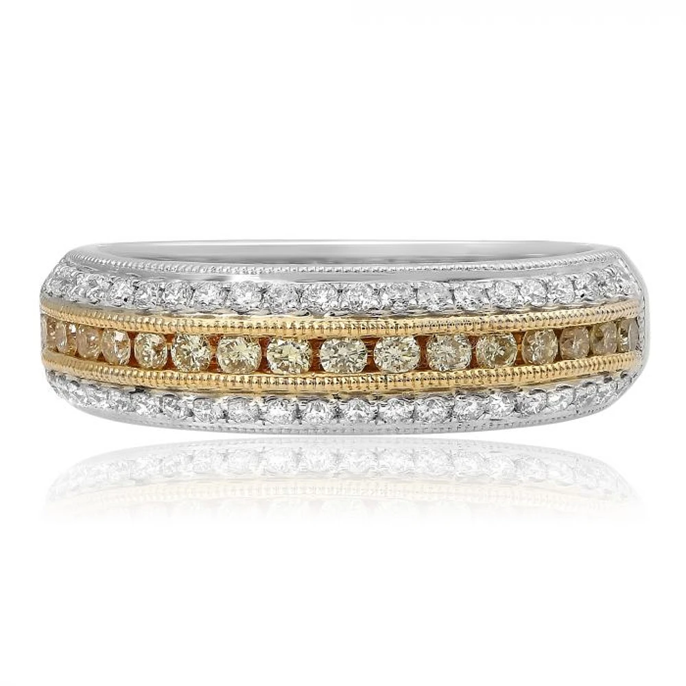 18K Two Tone Fancy Yellow and White Diamonds Wedding Band