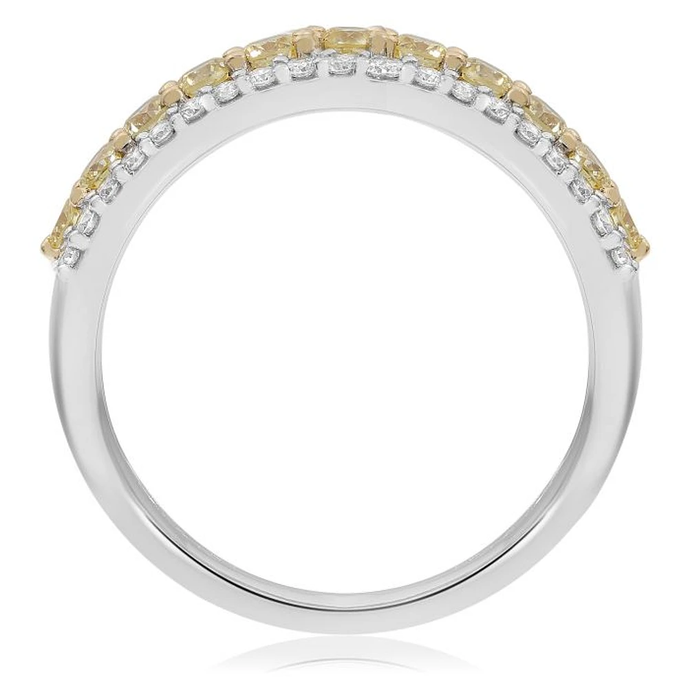 18K Two Tone Fancy Yellow and White Diamonds Wedding Band