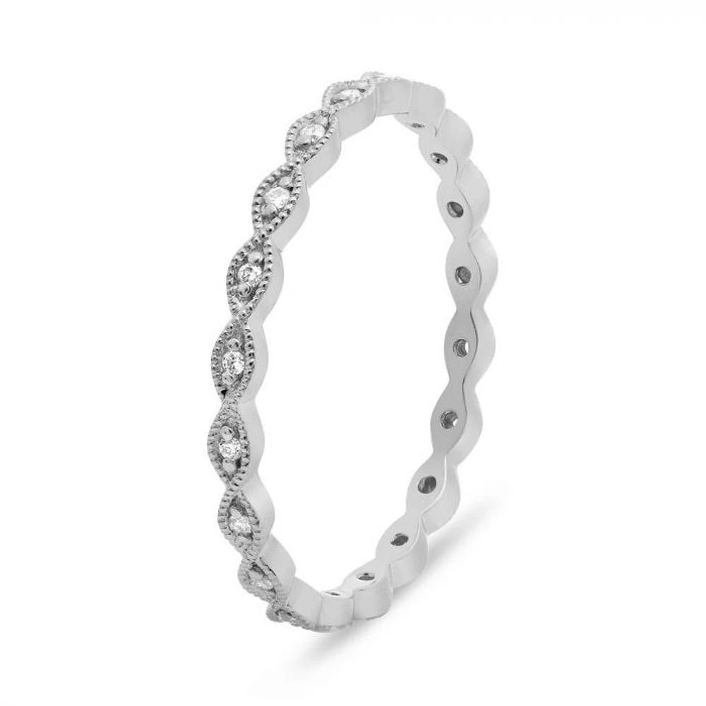 14K White, Yellow or Rose Gold 0.06cttw Diamond Milgrain Eternity Band - 14K White Gold