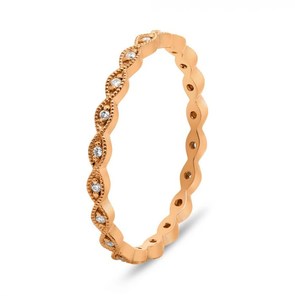 14K White, Yellow or Rose Gold 0.06cttw Diamond Milgrain Eternity Band - 14K White Gold