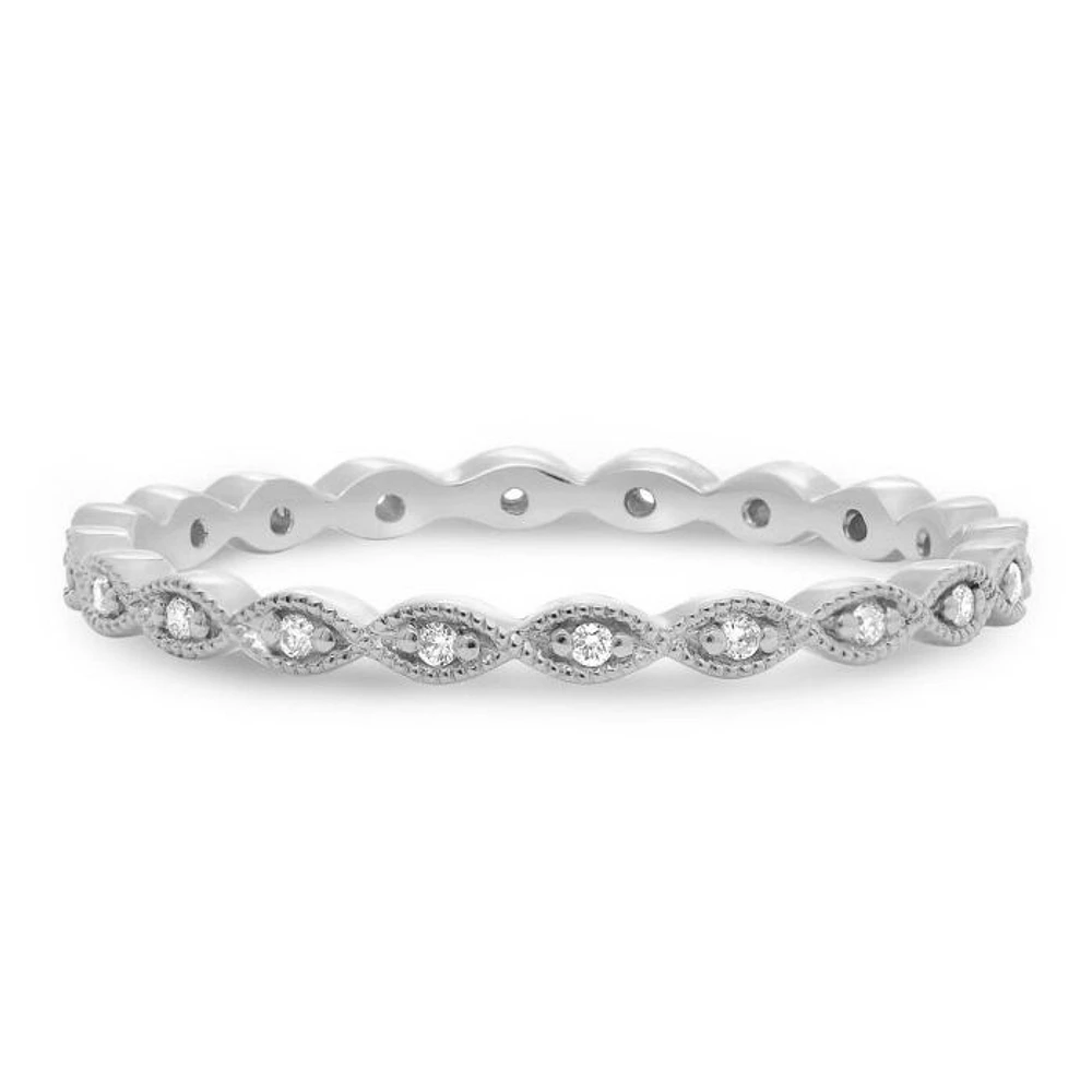 14K White, Yellow or Rose Gold 0.06cttw Diamond Milgrain Eternity Band - 14K White Gold