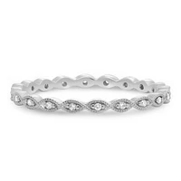 14K White, Yellow or Rose Gold 0.06cttw Diamond Milgrain Eternity Band - 14K White Gold