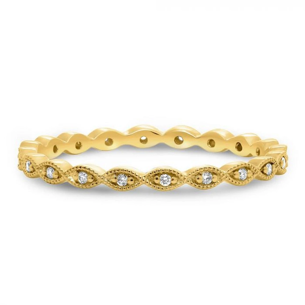14K White, Yellow or Rose Gold 0.06cttw Diamond Milgrain Eternity Band - 14K White Gold