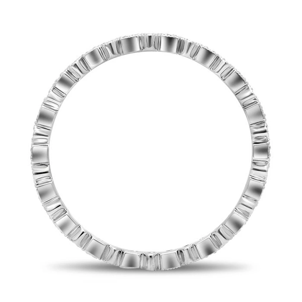 14K White, Yellow or Rose Gold 0.06cttw Diamond Geometric Milgrain Eternity Band - 14K White Gold / 4.5