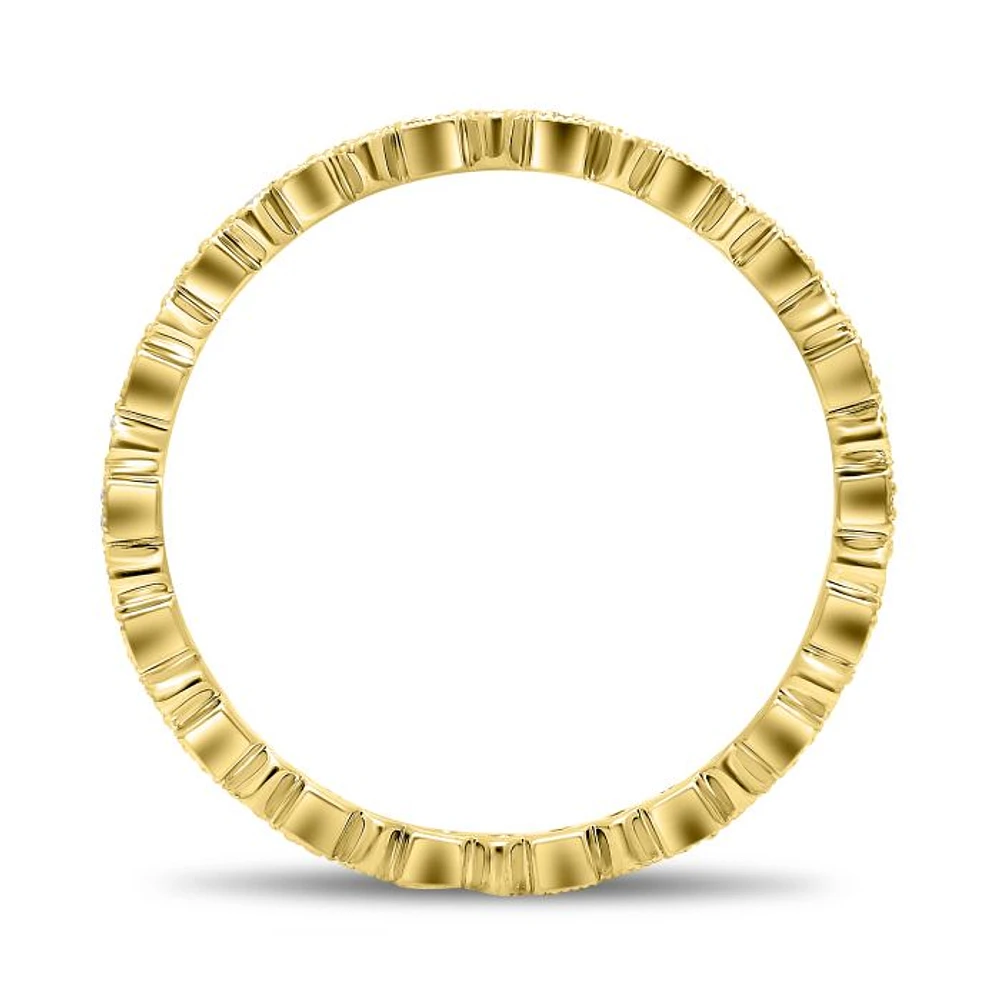 14K White, Yellow or Rose Gold 0.06cttw Diamond Geometric Milgrain Eternity Band - 14K White Gold / 4.5