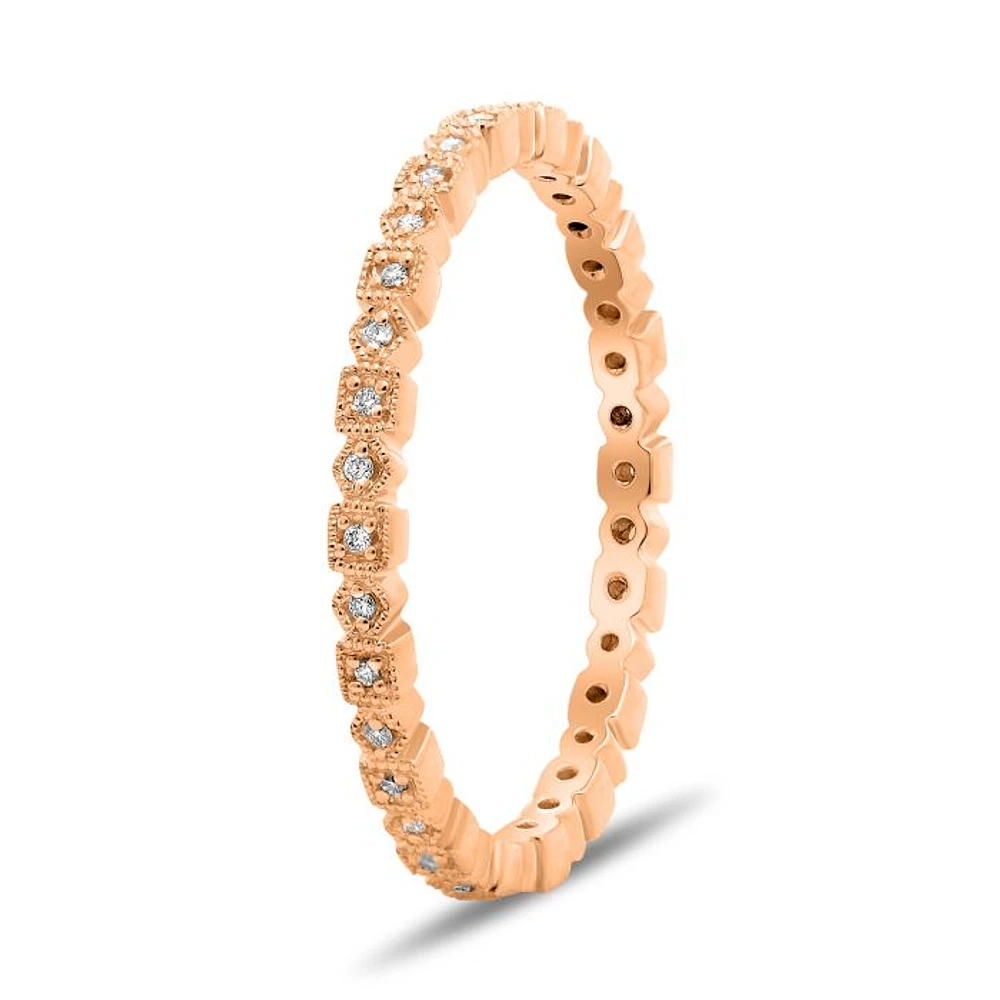 14K White, Yellow or Rose Gold 0.06cttw Diamond Geometric Milgrain Eternity Band - 14K White Gold / 4.5