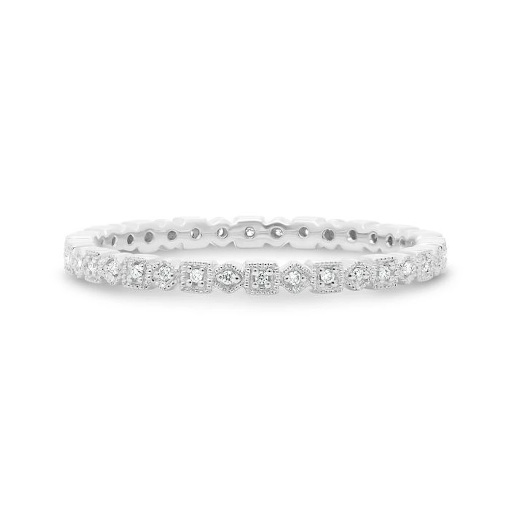 14K White, Yellow or Rose Gold 0.06cttw Diamond Geometric Milgrain Eternity Band - 14K White Gold / 4.5