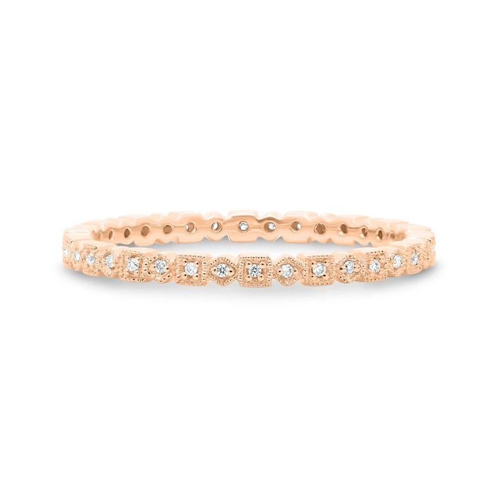 14K White, Yellow or Rose Gold 0.06cttw Diamond Geometric Milgrain Eternity Band - 14K White Gold / 4.5