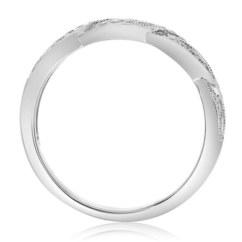 14K White, Yellow or Rose Gold 0.21cttw Diamond Twisted Milgrain Band - 14K White Gold