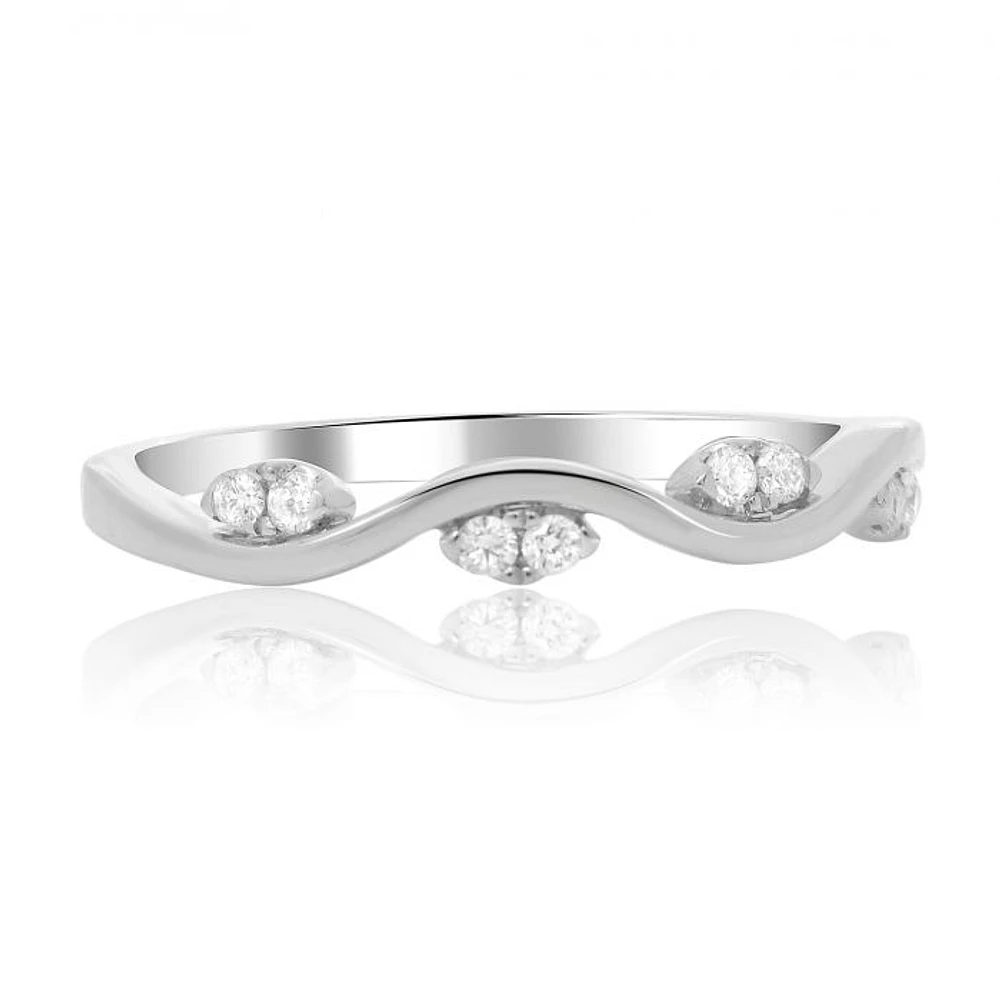 14K White, Yellow or Rose Gold 0.09cttw Diamond Wave Band - 14K White Gold